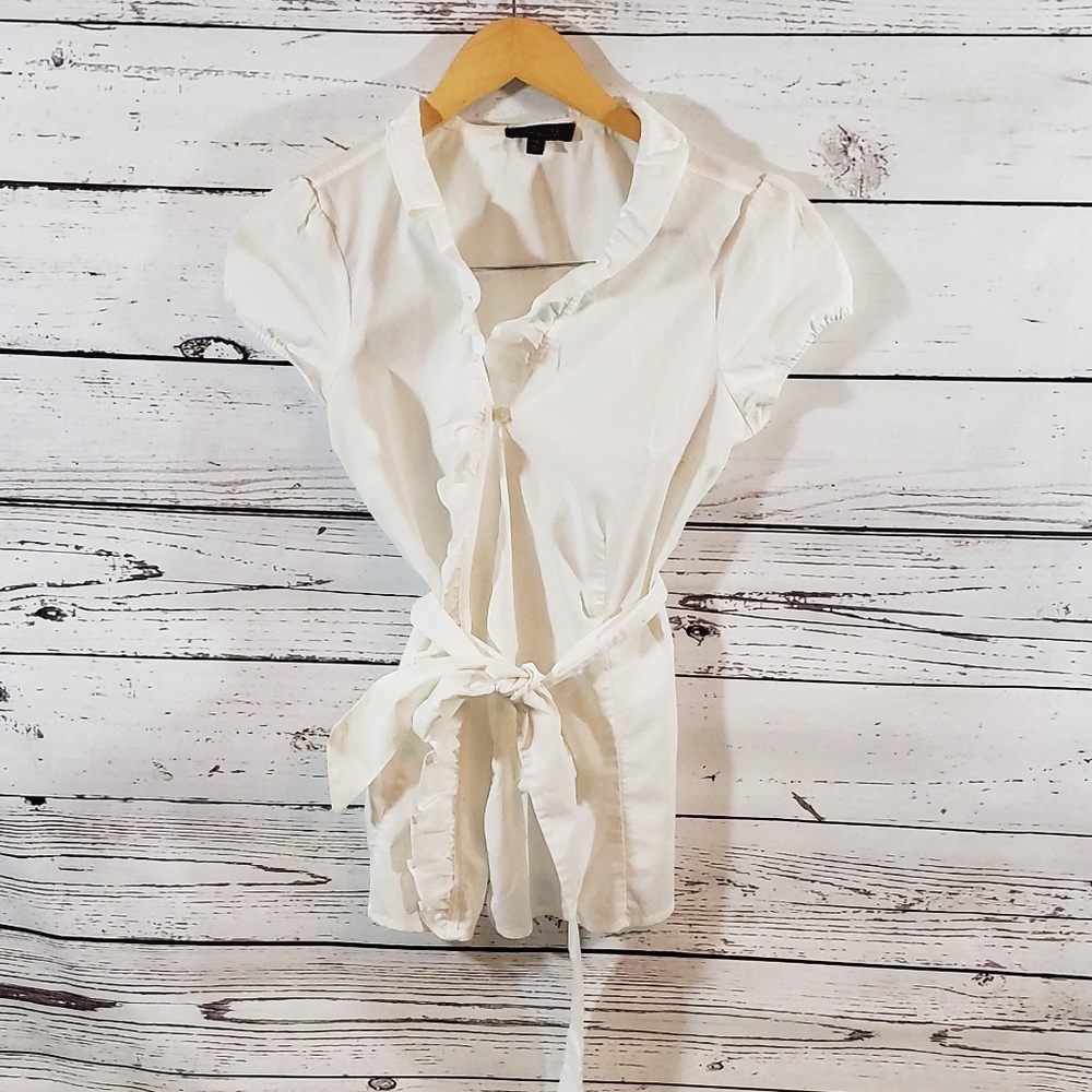 The Limited White Ruffled Collar Wrap Top SZ XS